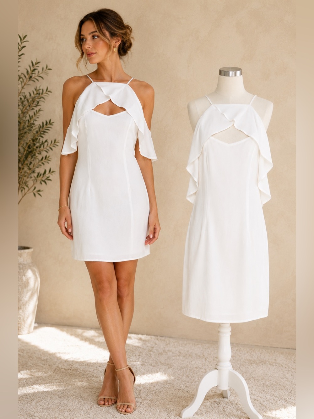 NWT BB Dakota | White Kaless Halter Sleeveless Mini Dress Size 10